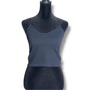 Zara Charcoal Scoop Neck Ribbed Skinny Double Strap Cropped  Camisole Top